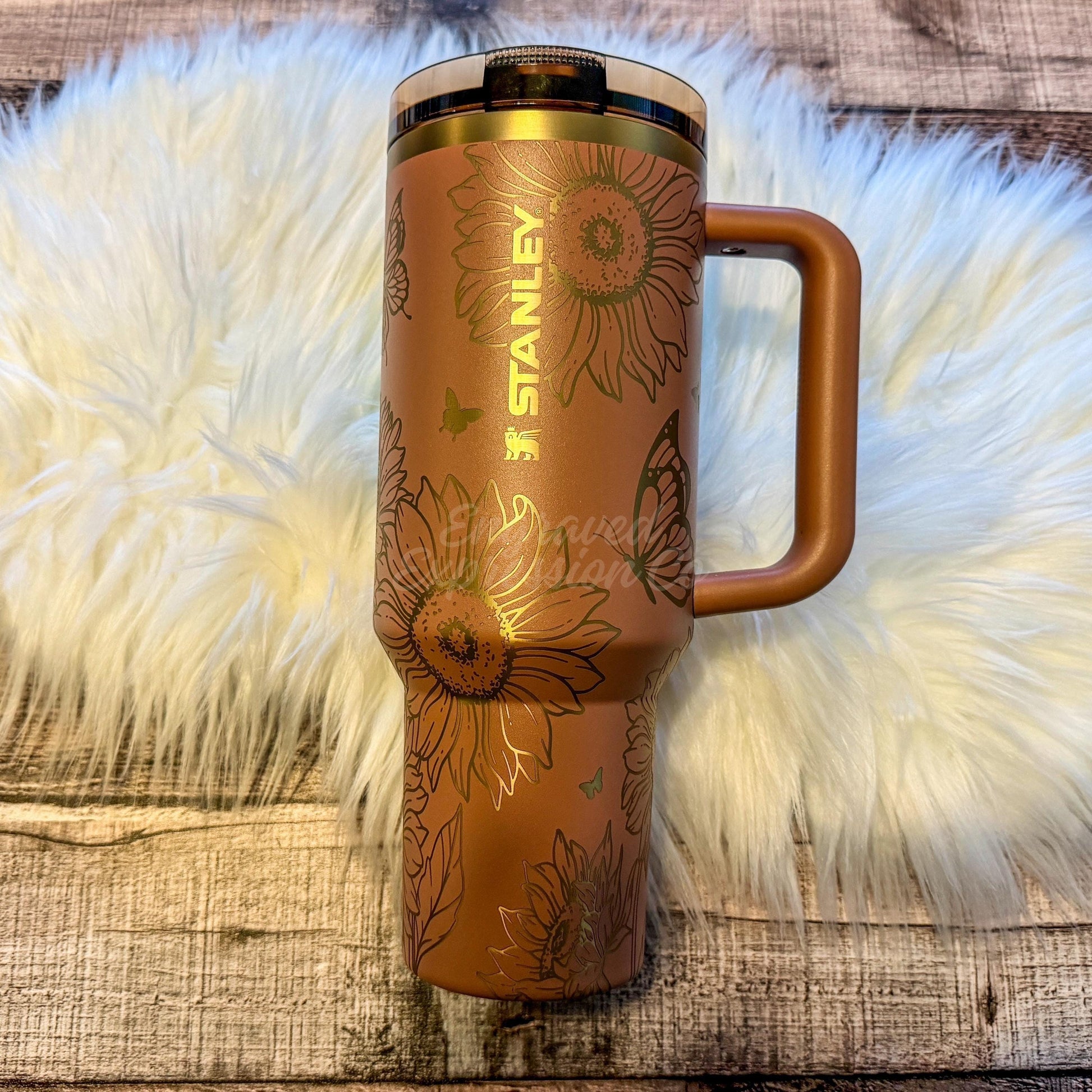 Engraved Mocha Latte Stanley Tumbler, Sunflowers and Butterflies Stanley, Personalized Stanley Protour, Custom Stanley Cup Gift, EngravedExpressionCo