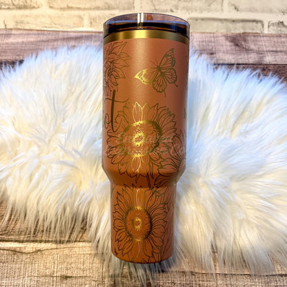Engraved Mocha Latte Stanley Tumbler, Sunflowers and Butterflies Stanley, Personalized Stanley Protour, Custom Stanley Cup Gift, EngravedExpressionCo