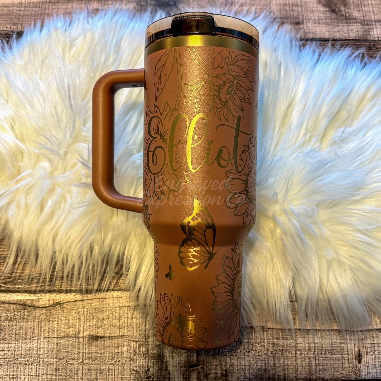 Engraved Mocha Latte Stanley Tumbler, Sunflowers and Butterflies Stanley, Personalized Stanley Protour, Custom Stanley Cup Gift, EngravedExpressionCo