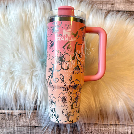 Laser Etched Stanley Quencher: Pink Mesa Sunset Cherry Blossom Tumbler, EngravedExpressionCo
