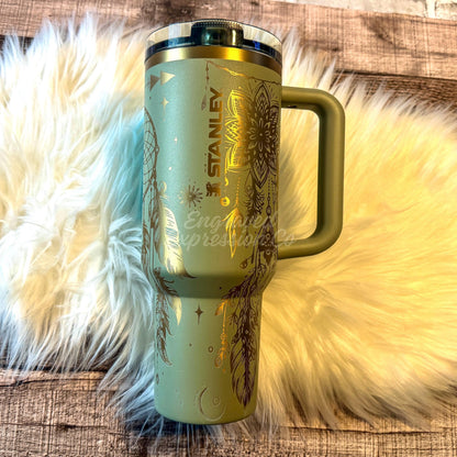 Laser Stanley Tumbler, Engraved Juniper Stanley Cup, Boho Dreamcatcher Custom Tumbler, EngravedExpressionCo