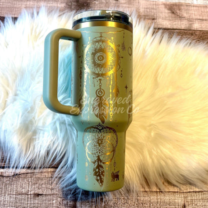 Laser Stanley Tumbler, Engraved Juniper Stanley Cup, Boho Dreamcatcher Custom Tumbler, EngravedExpressionCo