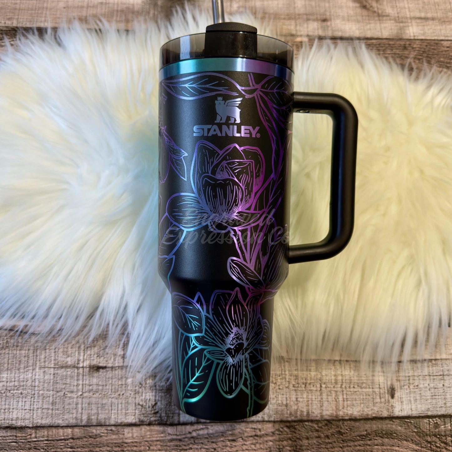 Engraved Black Chroma Stanley Tumbler, Magnolia Stanley Cup, Personalized Floral Stanley Quencher, Tumbler Collector Gift, Full Wrap Stanley, EngravedExpressionCo