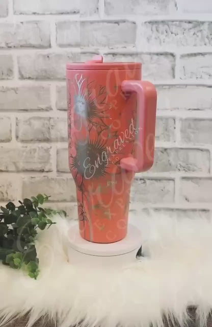 Engraved Hydrojug Tumbler - Sunflower Laser Engraved 40 oz Leak Proof Travel Mug