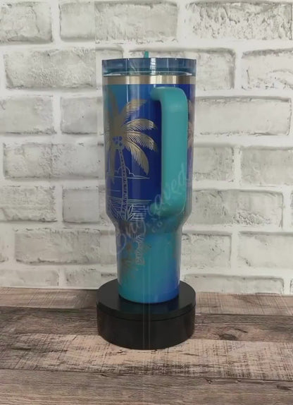 Stanley Seaglass Tumbler - Laser Engraved Beach Design, Durable Stainless Steel Travel Cup