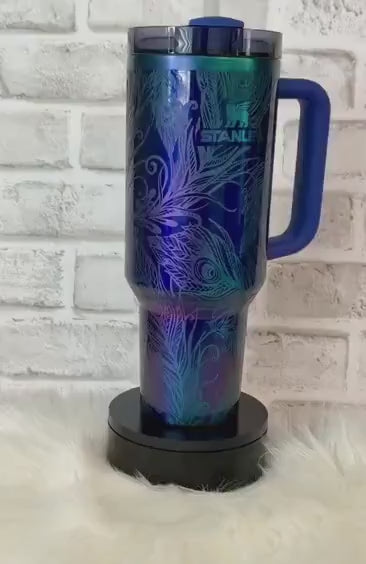 Engraved Stanley Quencher Star Shine | Peacock Feather Stanley Tumbler | Personalized Feather Design | Custom Star Shine Stanley Cup