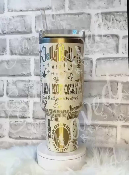 Engraved Stanley Tumbler – Gold Laser Design Moon Stainless Steel Cup