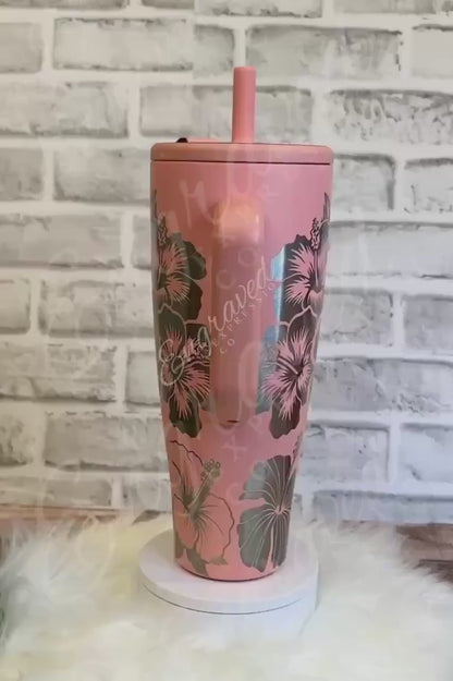 Engraved Brumate Tumbler - 40 oz Leak Proof Floral Stainless Steel Cup With Hawaiian Hibiscus Design