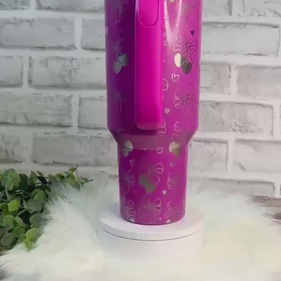 Engraved Stanley Quencher Punch Shimmer Stanley Tumbler Etched Coquette Bow Stanley Cherries And Bows Design Laser Engraved Stanley Gift