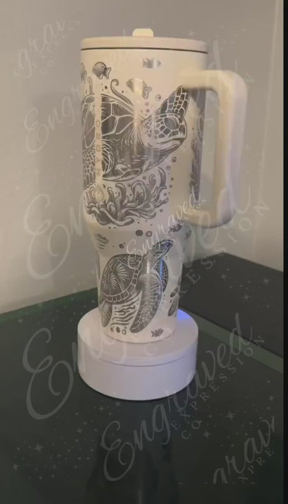 Engraved Hydrojug Tumbler - 40 oz Insulated Cup With Sea Turtle Design, Leak Proof