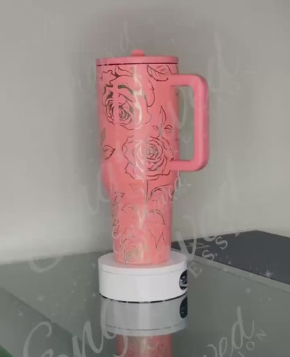 Engraved Hydrojug Tumbler - Summer Peach 40oz Leak Proof Floral Travel Mug