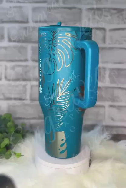 Engraved Hydrojug Traveler - Insulated Stainless Steel Tumbler With Summer Monstera Design