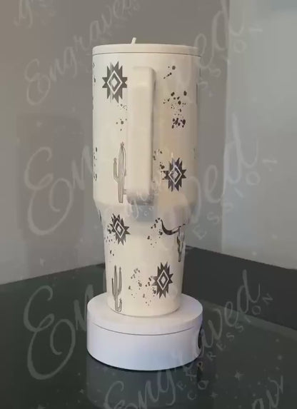 Engraved Aztec Tumbler | Stainless Steel Travel Mug With Double Wall Insulation