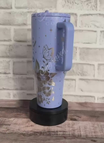 Engraved Hydrojug Tumbler – Periwinkle Travel Cup With Elephant Floral Design