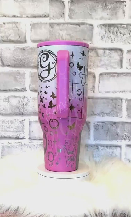 Engraved Pink Tumbler – Candy Coated 40oz Travel Cup With Magical Good Witch Design