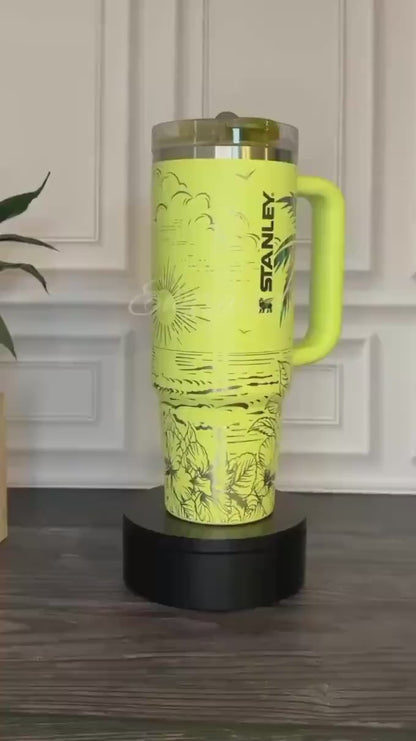 Laser Engraved Tumbler - Stanley Protour Cup With Full Wrap Beach Design