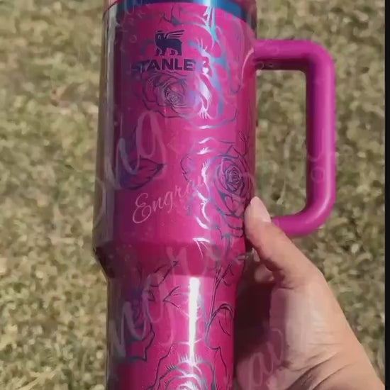 Engraved Stanley Quencher: Berry Truffle Rose Floral Tumbler
