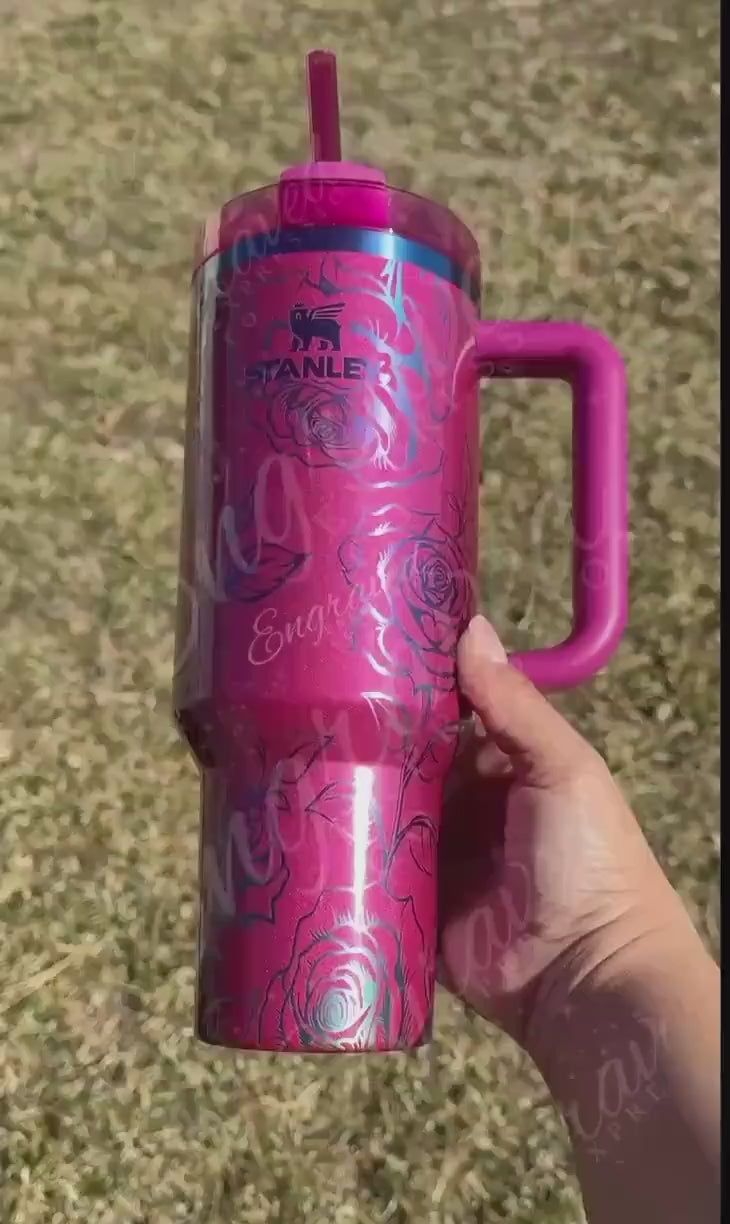 Engraved Stanley Quencher: Berry Truffle Rose Floral Tumbler