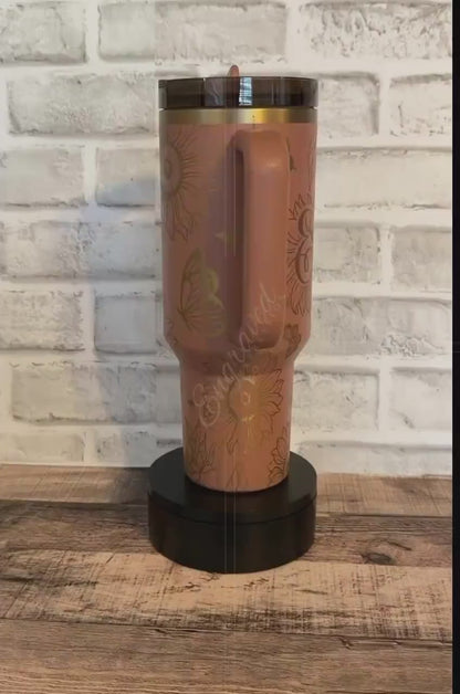 Engraved Mocha Latte Stanley Tumbler, Sunflowers and Butterflies Stanley, Personalized Stanley Protour, Custom Stanley Cup Gift
