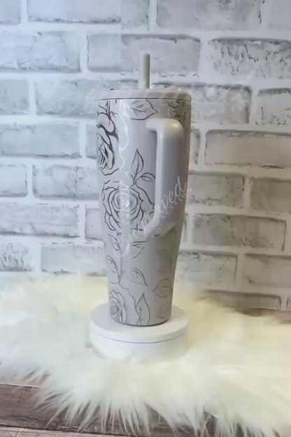 Brumate Era Tumbler - Laser Engraved 40oz Travel Cup With Rose Design, Dune Color