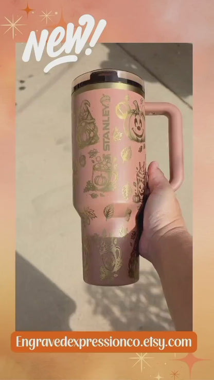 Mocha Latte Stanley Tumbler - Custom Engraved Autumn Pumpkin Cup | Double Wall Stainless Steel