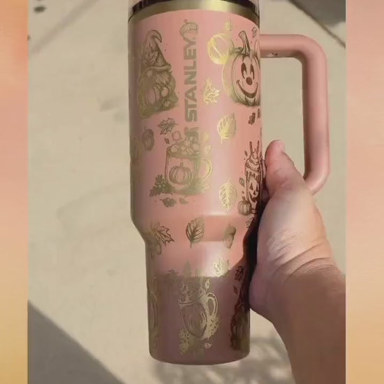 Laser Engraved Mocha Latte Stanley Protour: Jack-o-lantern Stanley Cup, Autumn Protour Tumbler