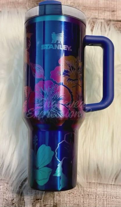 Engraved Stanley Quencher | Custom Floral Tumbler With Hibiscus Flower Design - Limited Edition