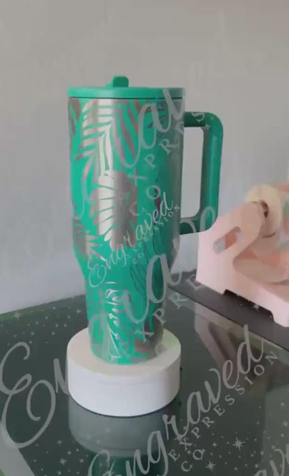 Engraved Hydrojug Traveler – Tropical Summer Drinkware With Monstera Leaf Design