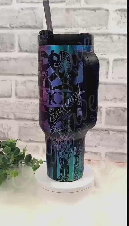 Engraved Stanley Tumbler - Black Stainless Steel | Beetle Design | Vacuum Insulated Cup