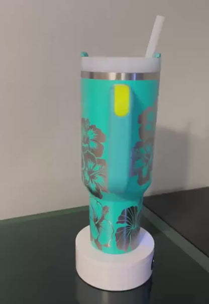 Engraved Stanley Tumbler - Hibiscus Floral Travel Insulated Tumbler with Laser Design