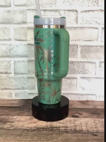 Stanley Quencher Tumbler | 40oz Vacuum Insulated Cup With Laser Engraved Tropical Palm Tree