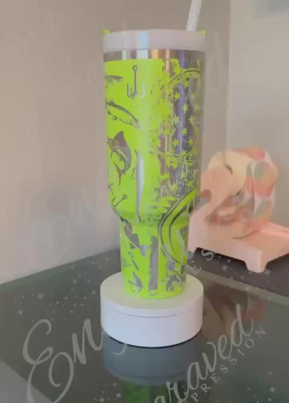 Engraved Stanley Tumbler - Vacuum Insulated Stainless Steel Travel Mug With Fishing Design