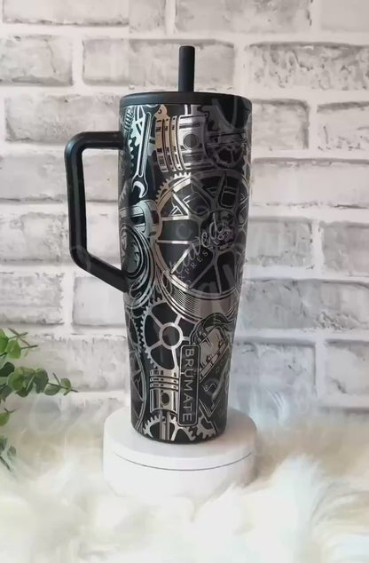 Engraved Brumate Tumbler - Custom Mechanic Gear Design Stainless Steel Cup
