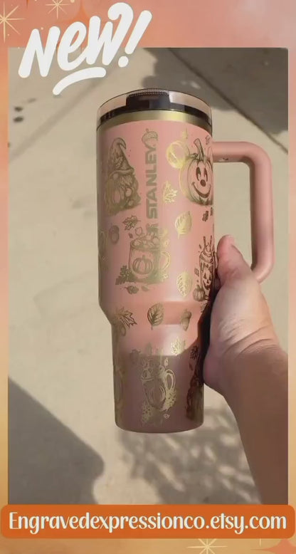 Laser Stanley Mocha Latte Tumbler: Autumn Engraved Stanley Pumpkin Cup, Fall Lover Protour Gift, Coffee Pumpkin Stanley Cup