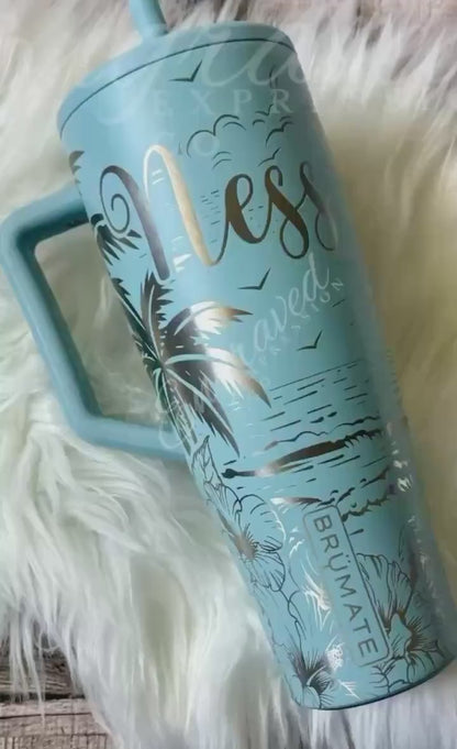 Engraved Brumate Tumbler – Custom Tropical Beach Design | Personalized Travel Mug