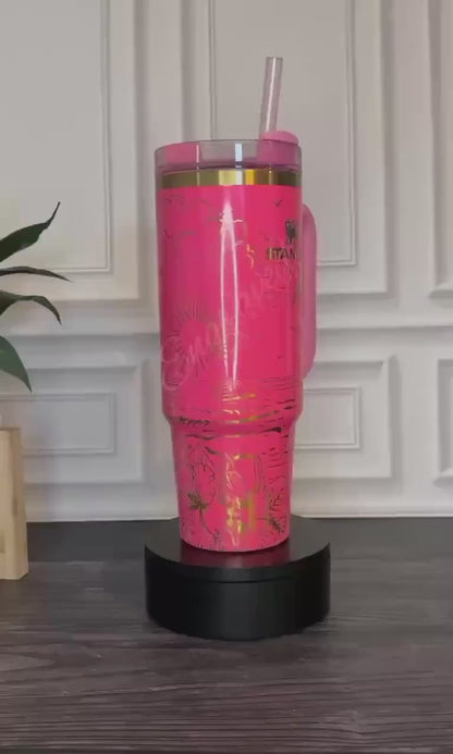 Laser Engraved Tumbler - Limited Edition Stanley Pink Parade Design | Full Wrap Engraving
