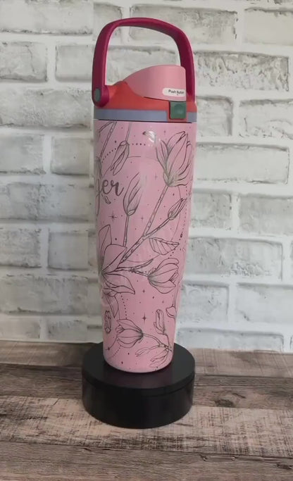 Owala Sway Tumbler – Custom Laser Engraved 40oz Insulated Bottle With Magnolia Flower Design