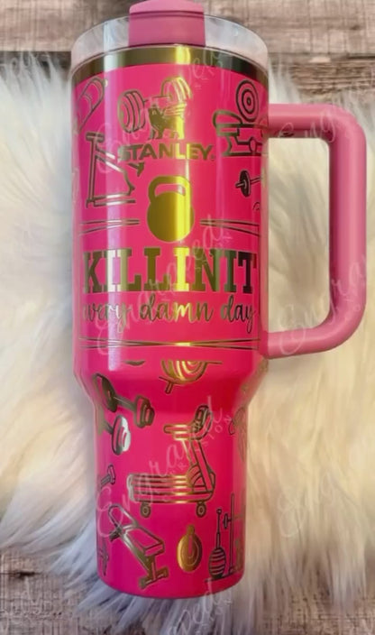 Engraved Stanley Quencher | Personalized Gym Tumbler 30oz & 40oz | Gold Engraved Drinkware