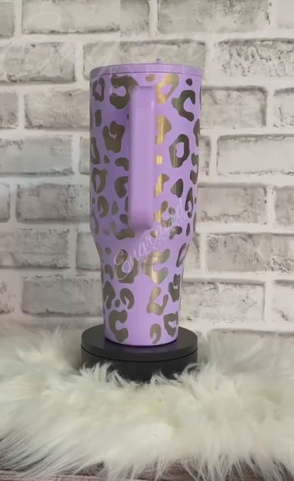 Lavender Leopard Tumbler - 40oz Engraved Travel Cup With Personalized Name