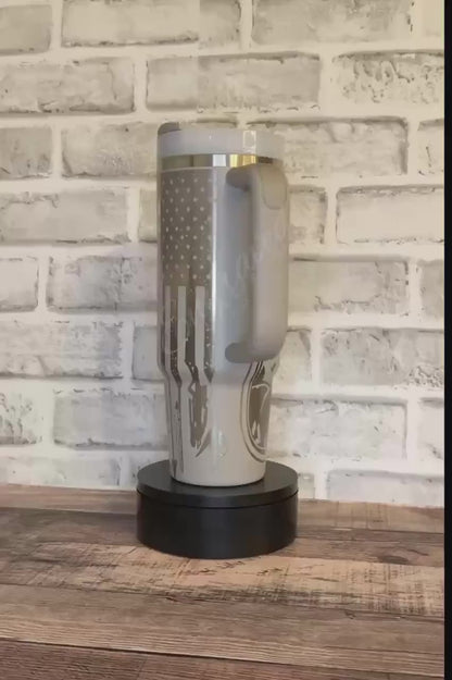 Engraved Stanley Tumbler 40oz | Custom Outdoorsman Gift | American Flag, Elk & Duck Design