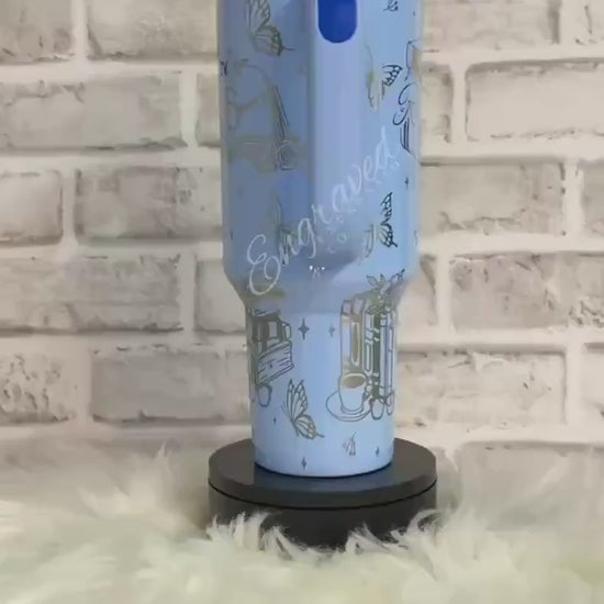 Laser Engraved Stanley Quencher Cornflower Gloss Reading Etched Stanley Tumbler Cornflower Blue Personalized Stanley Cup Gift for Student