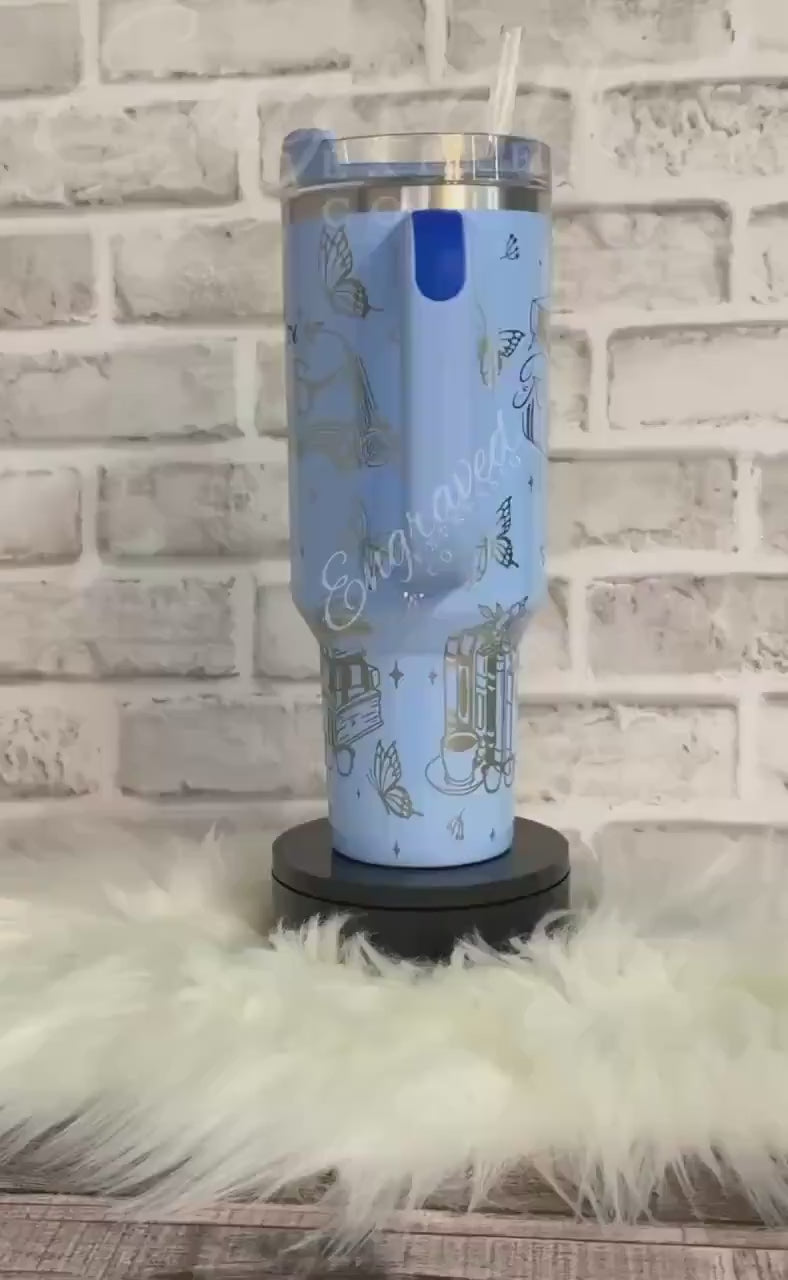 Laser Engraved Stanley Quencher Cornflower Gloss Reading Etched Stanley Tumbler Cornflower Blue Personalized Stanley Cup Gift for Student