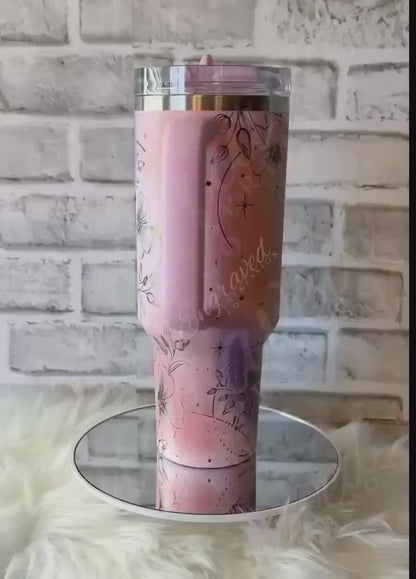 Laser Engraved Tumbler - Stanley Protour with Boho Floral Design & Leakproof Flip Straw