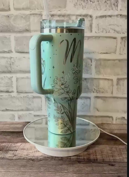 Engraved Stanley Tumbler | Vacuum Insulated Cup With Floral Pattern Design