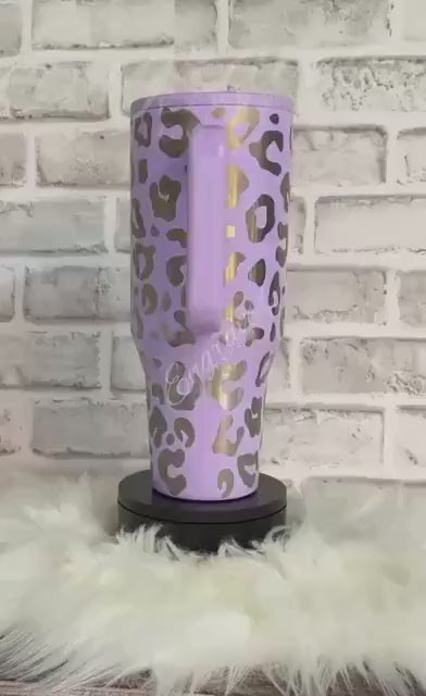 Engraved Leopard Tumbler - Stainless Steel Lavender Travel Mug | Vacuum Insulated Drinkware