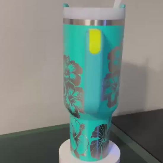 Engraved Stanley Tumbler Hibiscus Floral Engraved Stanley Quencher Tumbler Stanley Gift for Her Hawaiian Stanley Engraved Tumbler Cruise Cup