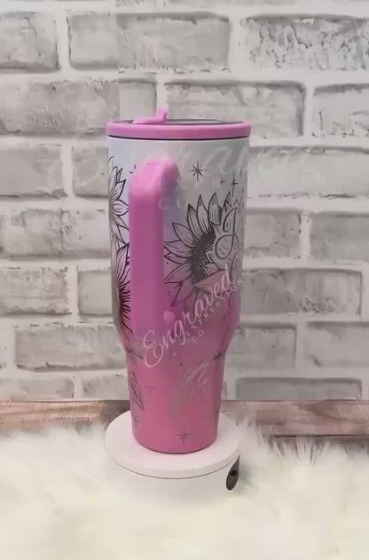 Engraved Sunflower Tumbler | Candy Coated Stainless Steel Double Wall Travel Mug
