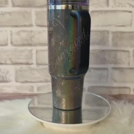 Engraved Stanley Tumbler Midnight Glitz: Boho Flower Design
