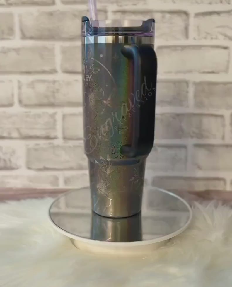 Engraved Stanley Tumbler Midnight Glitz: Boho Flower Design