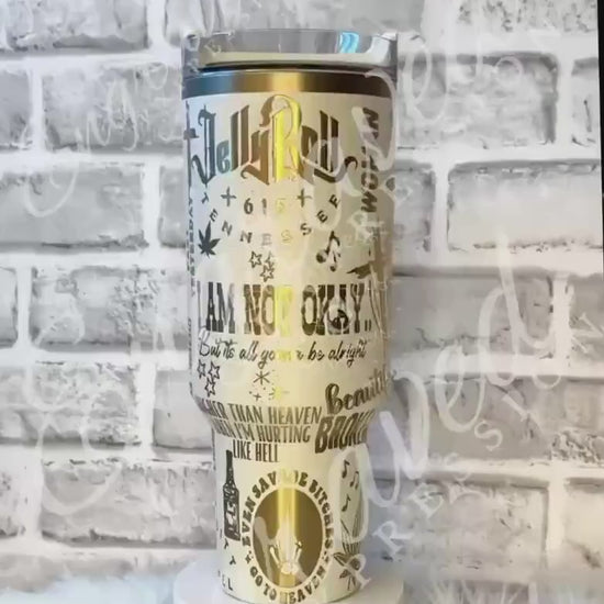 Engraved Stanley Quencher Laser Engraved Stanley Moon Tumbler Gold Engraved Tumbler Etched Unique Design Gift For Music Lover Custom Stanley